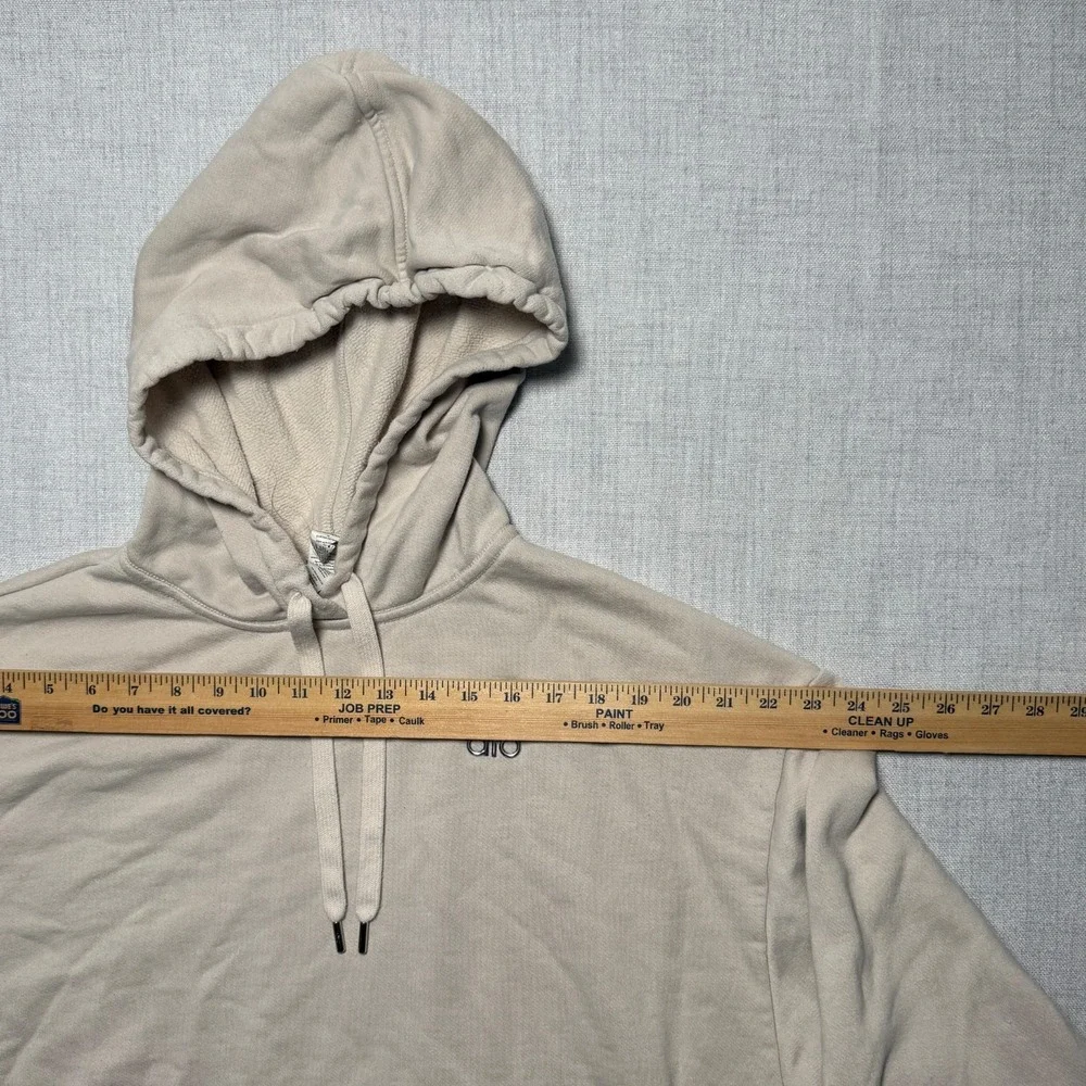 Alo Athletic Hoodie Pullover Lightweight Beige Cotton Blend Drawstring Size M - Picture 4 of 7